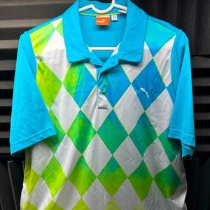 Puma Golf Polo Shirt XL Dry Cell Rickie Fowler Blue / White Diamond